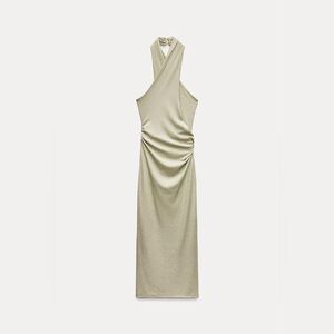 NWT Zara Halter Dress with Metallic Thread in Gold - Small